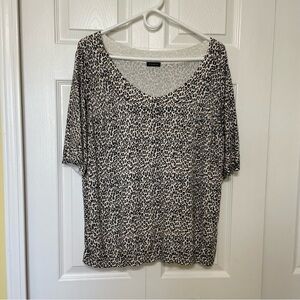 Talbots Black and Brown Animal Print Oversized Relaxed Blouse